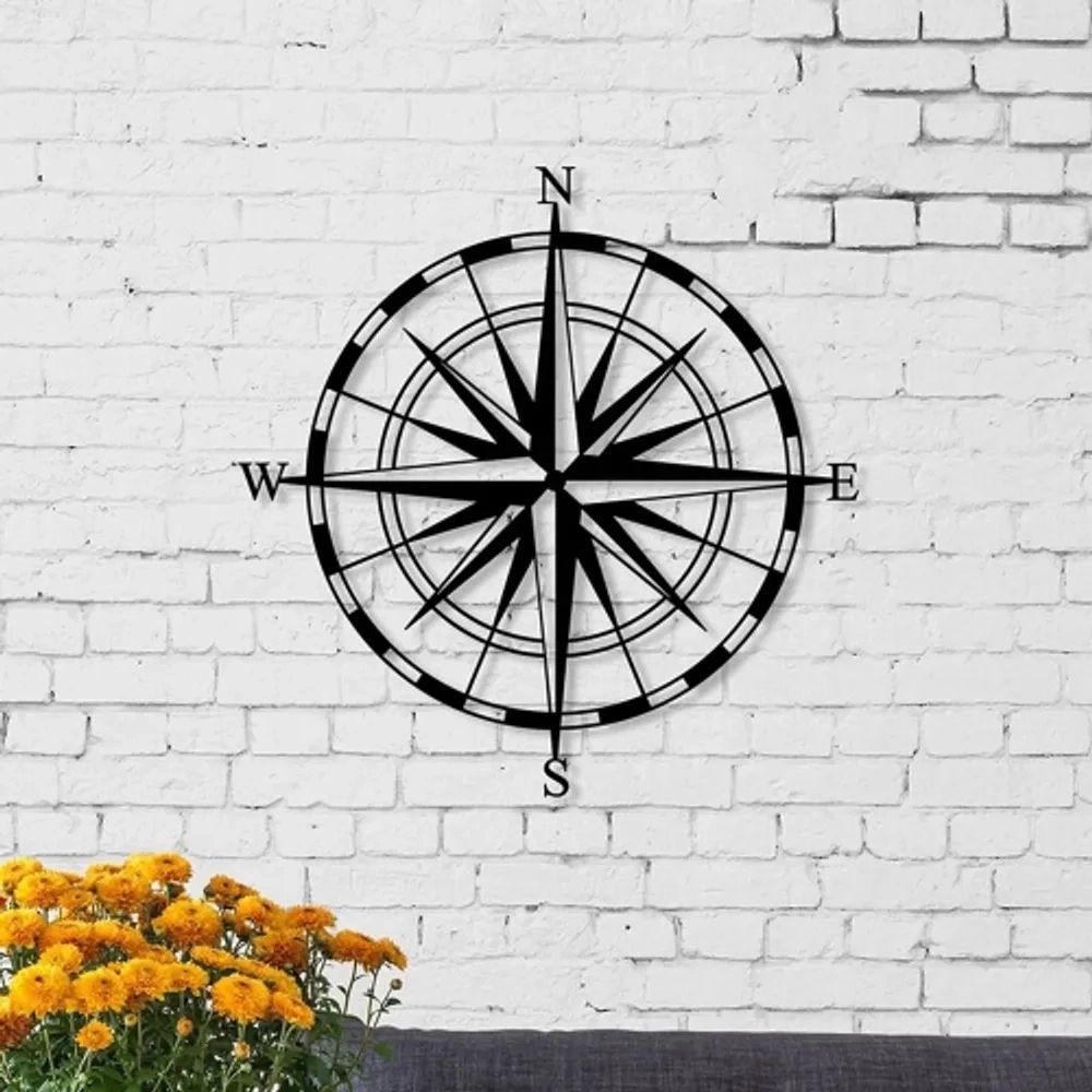 Jv Home Compass Metal Wall Art Collection Hanging Wall Décor Home  Decoration Metal Accents For Living Room, Bedroom, Garden, Bathroom, Fence  18x18 Inch | Bramalea City Centre Pertaining To Bathroom Bedroom Fence Wall Art (Photo 7 of 15)