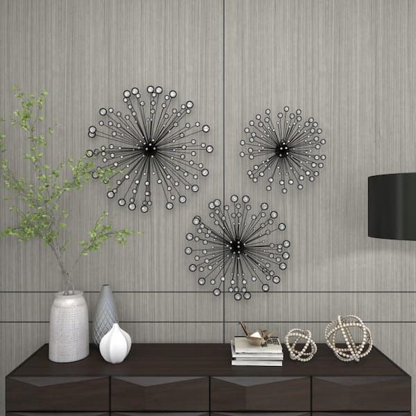 Litton Lane Metal Black Starburst Wall Decor With Crystal Embellishments  (set Of 3) 44510 – The Home Depot Pertaining To Starburst Jeweled Hanging Wall Art (View 10 of 15)