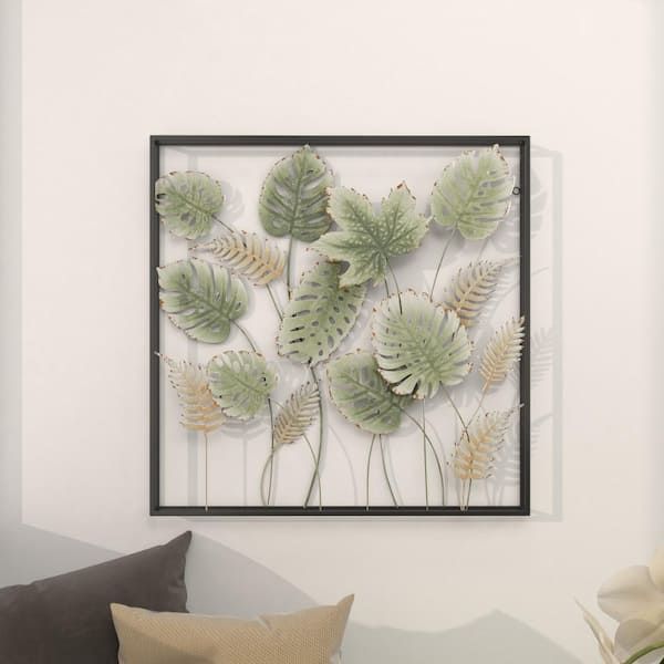 Litton Lane Metal Green Tall Cut Out Leaf Wall Decor With Intricate Laser  Cut Designs 89516 – The Home Depot Pertaining To Tall Cut Out Leaf Wall Art (View 9 of 15)