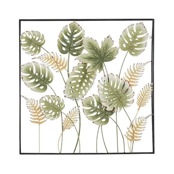 Litton Lane Metal Green Tall Cut Out Leaf Wall Decor With Intricate Laser  Cut Designs 89516 – The Home Depot Pertaining To Tall Cut Out Leaf Wall Art (Photo 4 of 15)