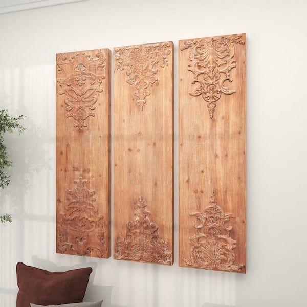 Litton Lane Rustic Wood Brown Wall Decor (set Of 3) 81483 – The Home Depot With Regard To Rustic Decorative Wall Art (Photo 14 of 15)