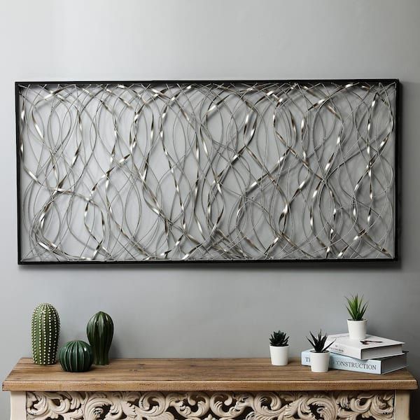 Luxenhome Metal Infinity Rectangular Wall Decor Wha781 – The Home Depot Within Gray Metal Wall Art (View 6 of 15)