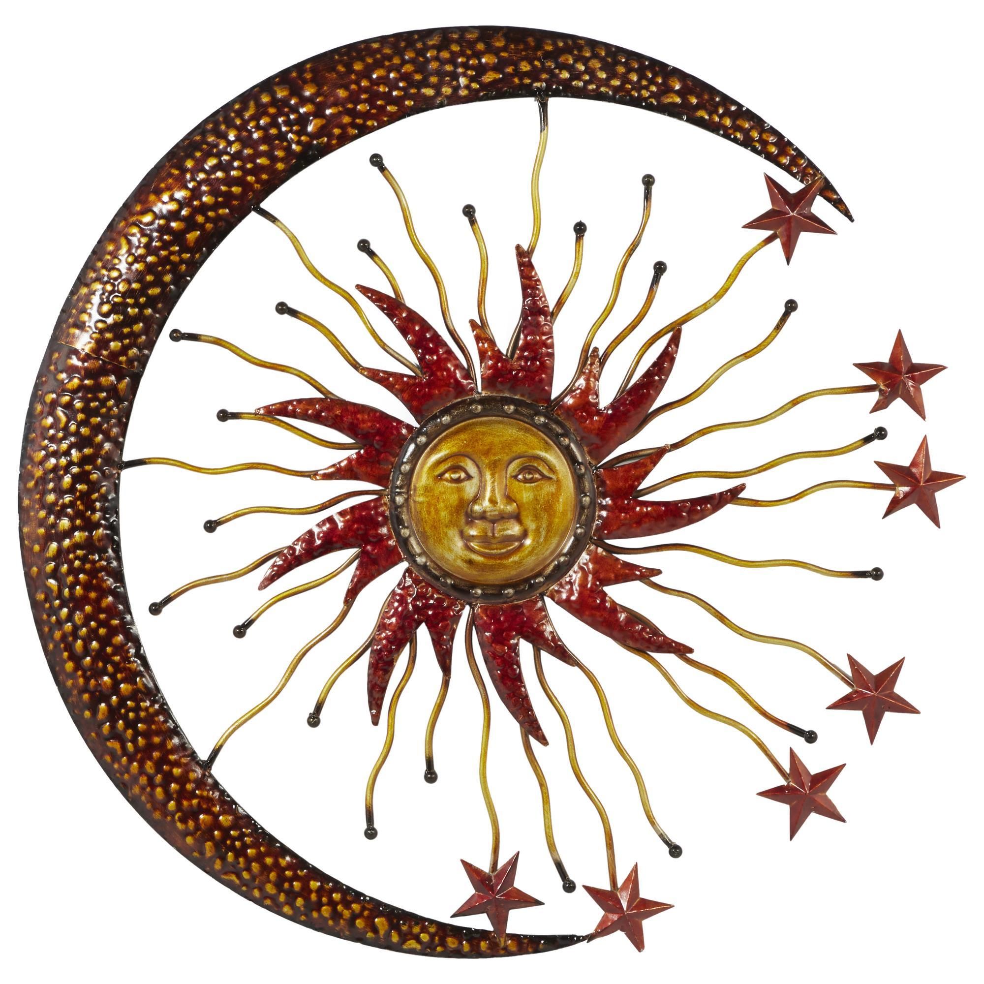 Maple And Jade 36" X 36" Sun, Moon And Star Wall Decor In Metallic Copper  And Bronze | Nfm Throughout Sun Moon Star Wall Art (Photo 14 of 15)