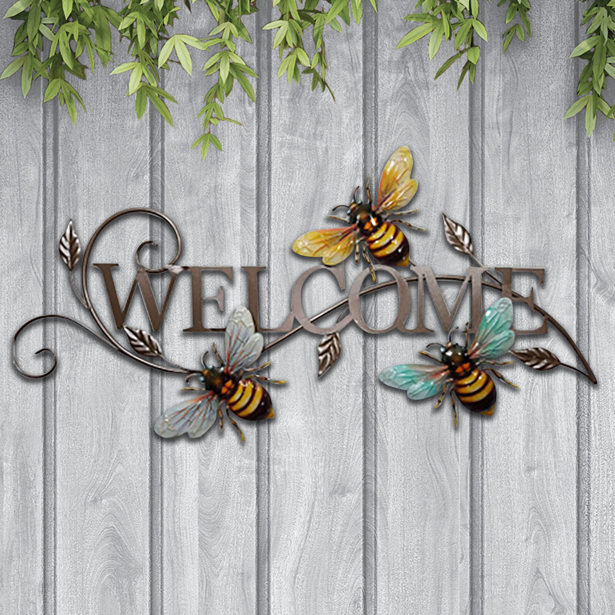 Metal Bumble Bees Welcome Sign Wall Art – Mirrorbee® Intended For Metal Wall Bumble Bee Wall Art (View 13 of 15)