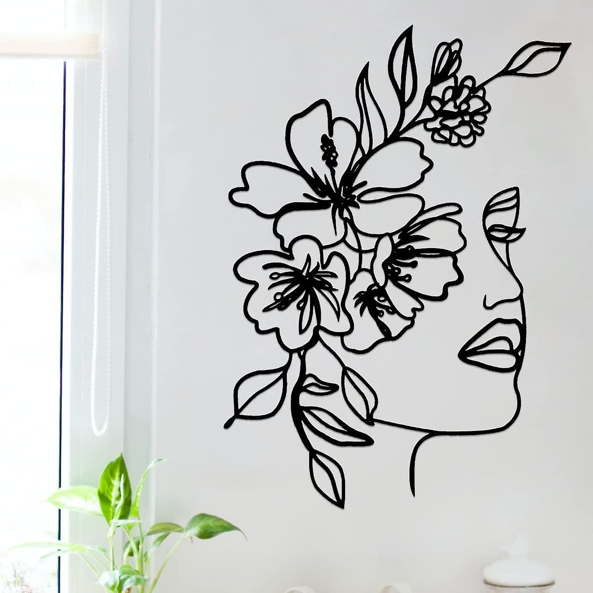 Metal Line Art Wall Decoration Metal Wall Art Abstract Woman Face Wall Art  Line Dcor | Fruugo It Within Women Face Wall Art (Photo 1 of 15)