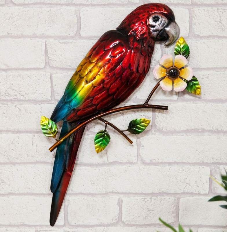 Metal Macaw Parrot Wall Art – The Garden Factory Regarding Bird Macaw Wall Sculpture (Photo 7 of 15)