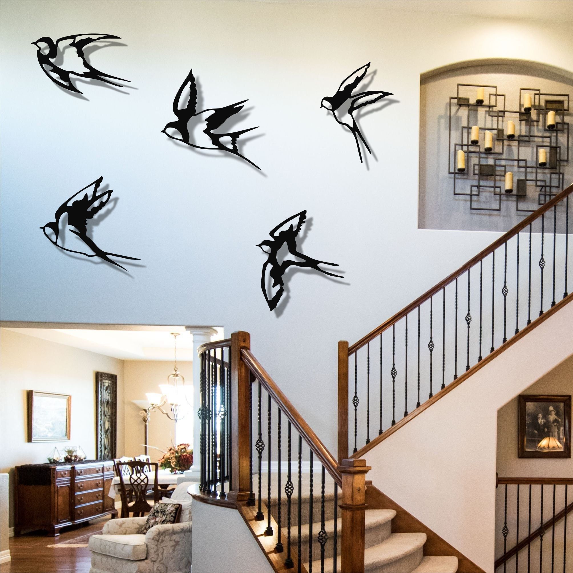 Metal Wall Art Swallow Birds Set Of 5 Bird Sign Metal Birds – Etsy Regarding Metal Bird Wall Sculpture Wall Art (View 5 of 15)