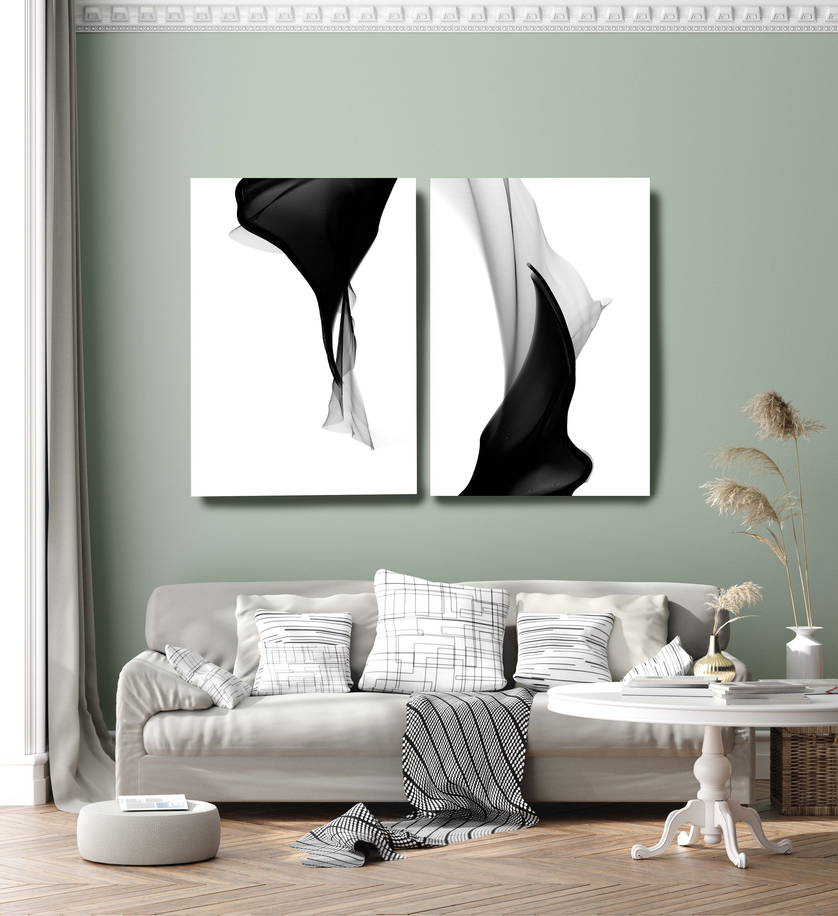 Minimalist Black And Whiteblack And White Diptych Stretched – Etsy Singapore In Black Minimalist Wall Art (Photo 1 of 15)