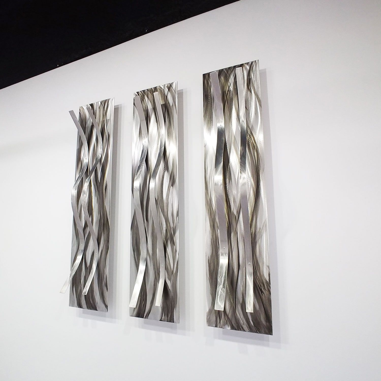Modern Abstract Gray Silver Metal Wall Art Sculptures Relief – Etsy Uk Pertaining To Gray Metal Wall Art (Photo 1 of 15)