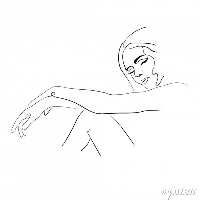 One Line Drawing Abstract Face. Modern Continuous Line Art Man Wall Mural •  Murals Style, Design, Graphic | Myloview Throughout One Line Women Body Face Wall Art (Photo 10 of 15)