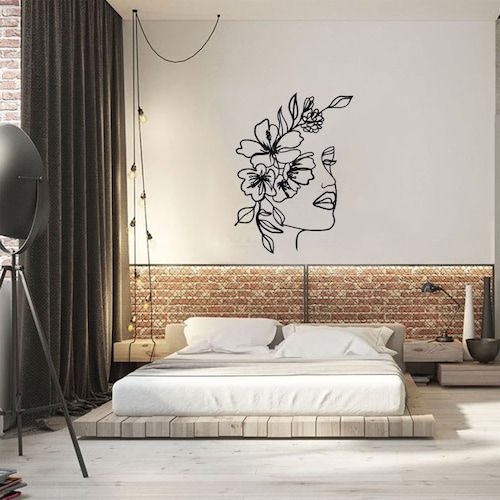 One Line Women Face With Floral Large Metal Wall Art For – Etsy With Regard To Large Single Line Metal Wall Art (Photo 4 of 15)