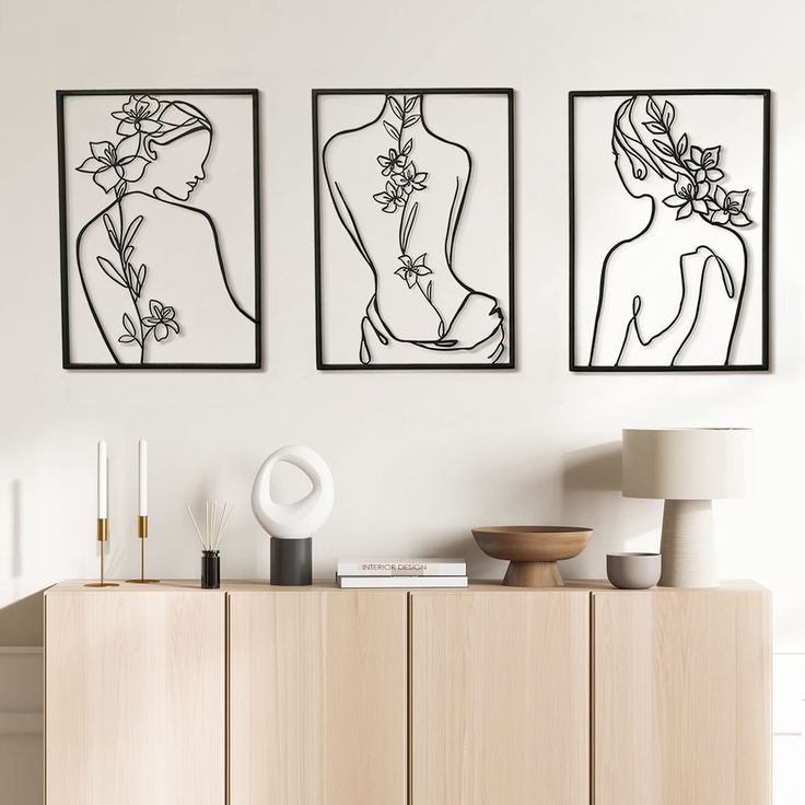 Remenna Minimalist Decor Aesthetic Wall Art Decor Modern Abstract One Line  Women Body Face Art Large Metal Wall Decor For Living Room Bedroom Bathroom  Set Of 3 … In 2023 | Wall Pertaining To Large Single Line Metal Wall Art (View 3 of 15)