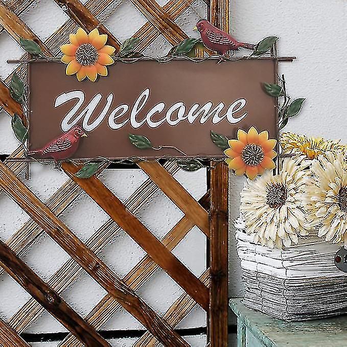Sajy Metal Welcome Sign With Sunflower & Bird Decor Vintage Wall Hanging  Gates Plaque | Fruugo It Throughout Vintage Metal Welcome Sign Wall Art (Photo 15 of 15)