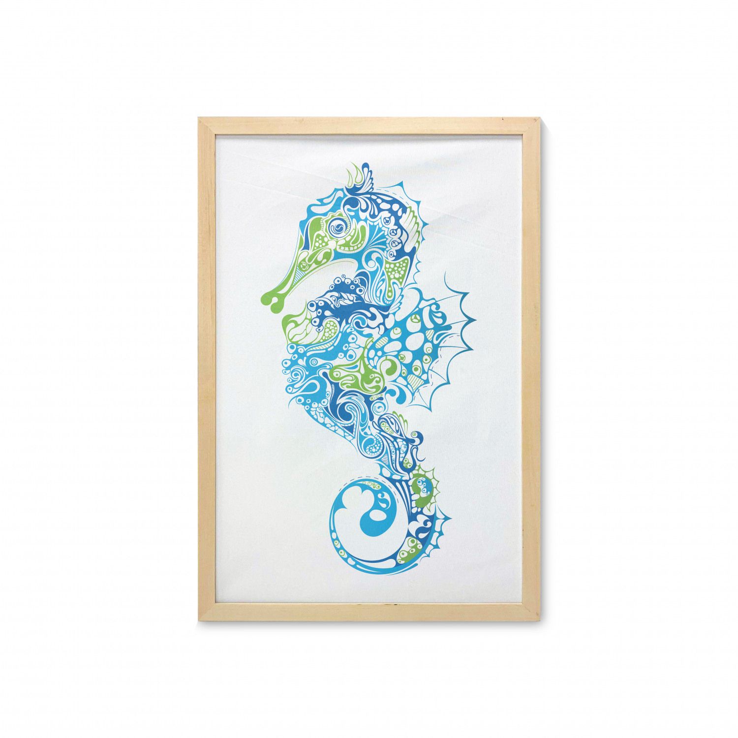 Seahorse Wall Art With Frame, Seahorse Design With Abstract Curvy And Wavy  Geometric Forms, Printed Fabric Poster For Bathroom Living Room Dorms, 23"  X 35", Lime Green Night Blue,ambesonne – Intended For Seahorse Wall Art (Photo 9 of 15)