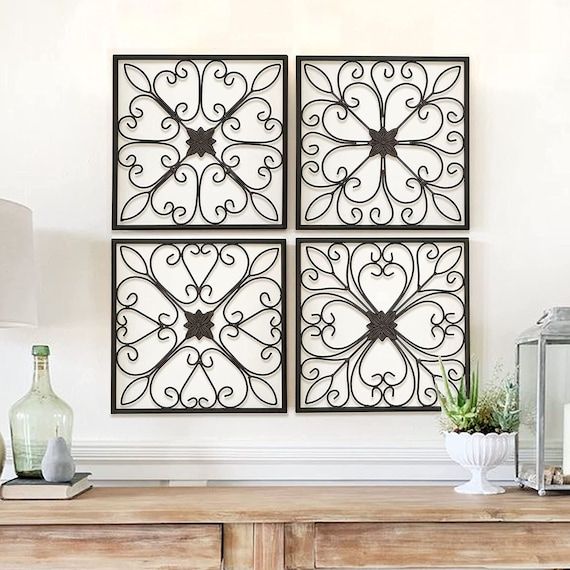 Set Of 4 Metal Wall Decor Metal Wall Art Rustic Wall Decor – Etsy Intended For Rustic Decorative Wall Art (Photo 9 of 15)