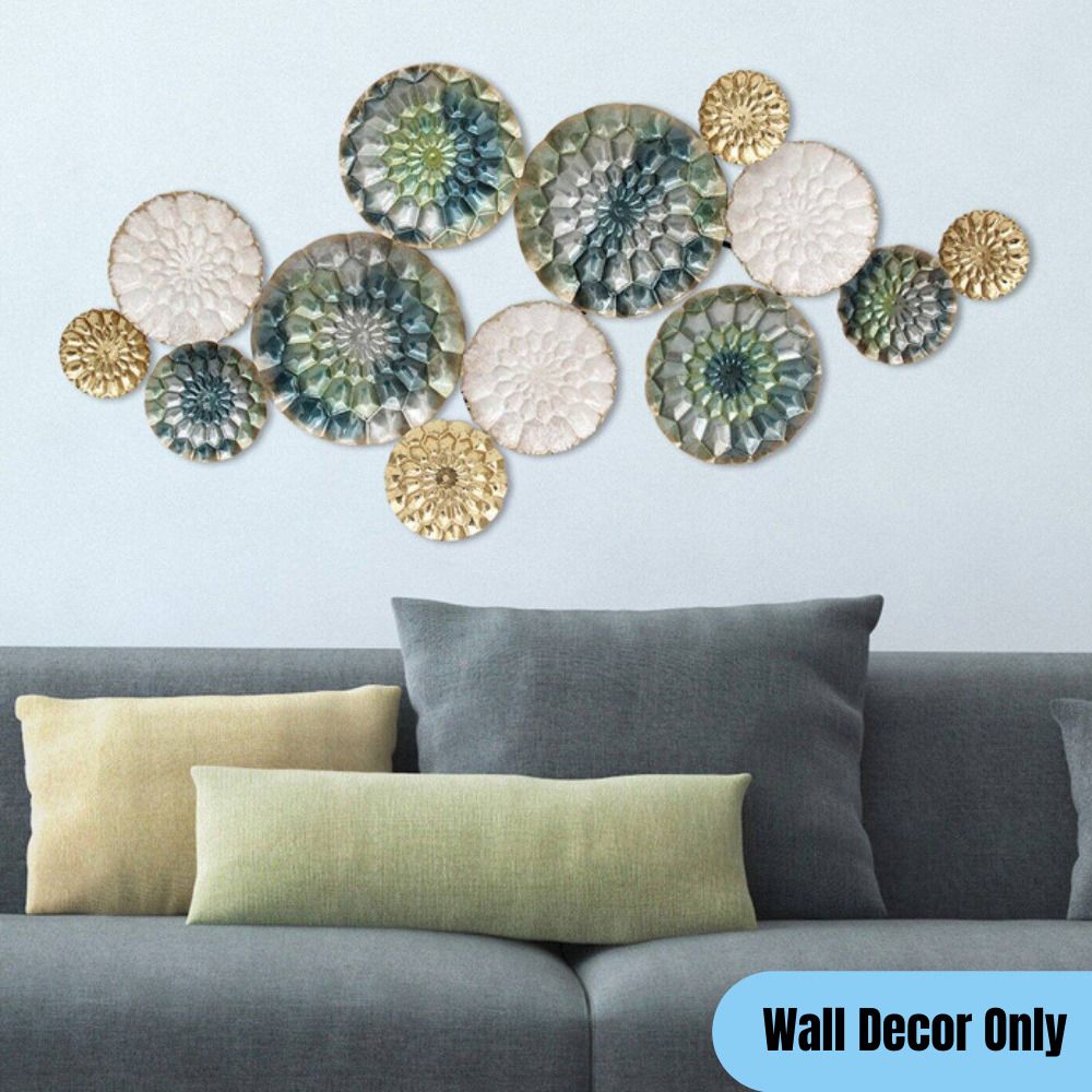 Textured Geometric Metal Plates Disk Wall Sculpture Multicolor Centerpiece  Decor | Ebay With Regard To Multicolor Metal Plates Centerpiece Wall Art (Photo 1 of 15)