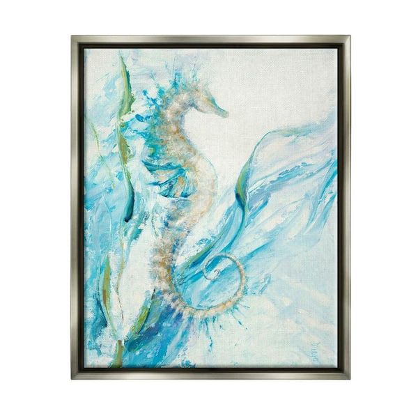 The Stupell Home Decor Collection Nautical Seahorse Blue Fluid Ocean Water Third And Wall Floater Frame Nature Wall Art Print 31 In. X 25 In.  Ac 339_ffl_24x30 – The Home Depot With Regard To Seahorse Wall Art (Photo 13 of 15)