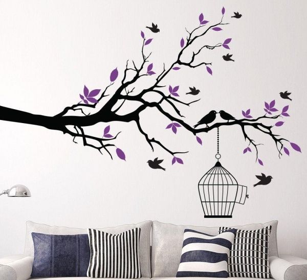 Tree Branch With Bird Cage Wall Art Sticker Within Bird On Tree Branch Wall Art (View 10 of 15)