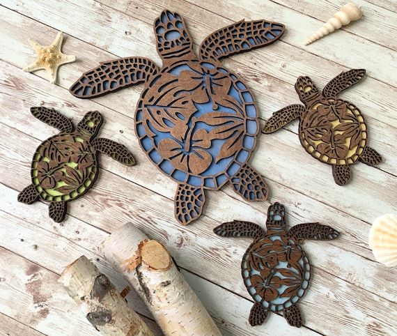 Tropical Sea Turtle Family Wall Art /hawaiian Honu Ohana / – Etsy Intended For Turtle Wall Art (View 12 of 15)