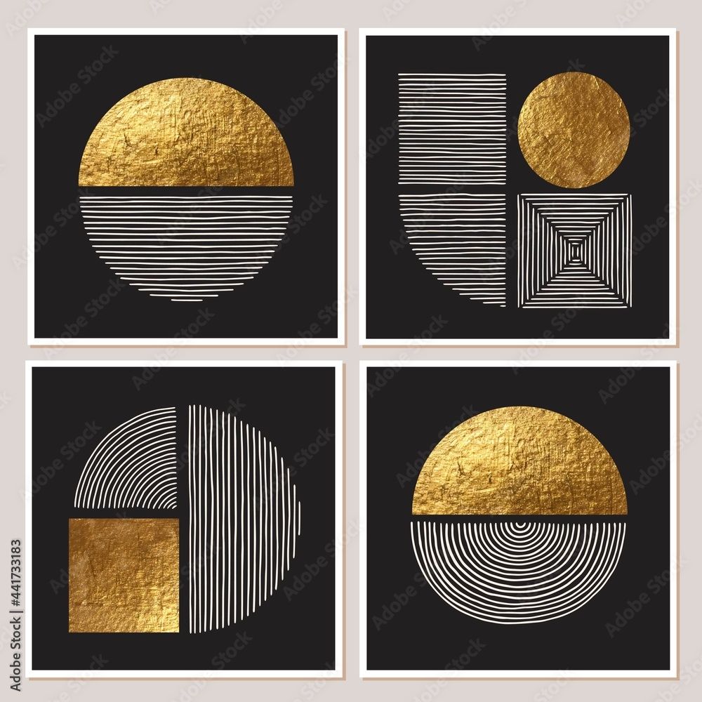 Vecteur Stock Abstract Minimalist Wall Art Composition In Black, White,  Golden Colors. Simple Line Style (View 15 of 15)
