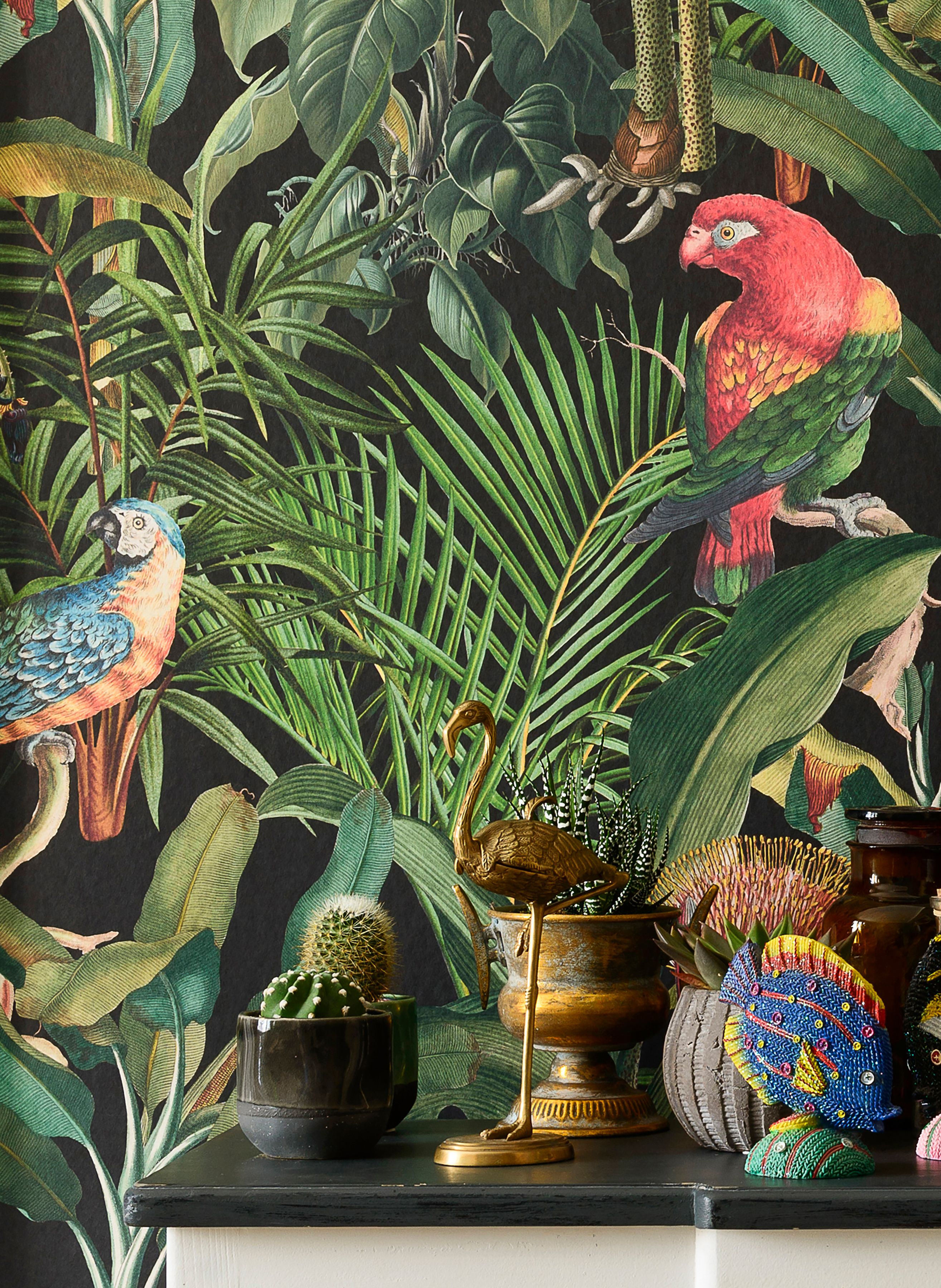 Wall Mural Parrots Of Brasil Green | Wallpaper From The 70s Within Parrot Tropical Wall Art (Photo 12 of 15)