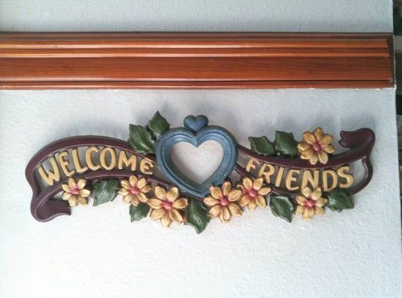 Welcome Friends Folk Art Wall Sign Floral Metal Welcome Sign – Etsy | Metal  Welcome Sign, Wall Signs, Vintage Holiday Decor Regarding Vintage Metal Welcome Sign Wall Art (View 11 of 15)