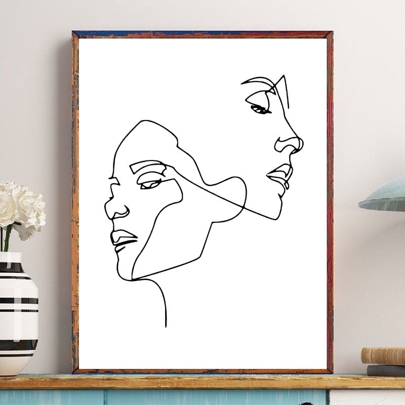 Woman Faces Line Drawing Wall Art Print Modern Abstract Single Line Black  White Canvas Painting Wall Picture Nordic Poster Decor – Aliexpress With Women Face Wall Art (View 10 of 15)