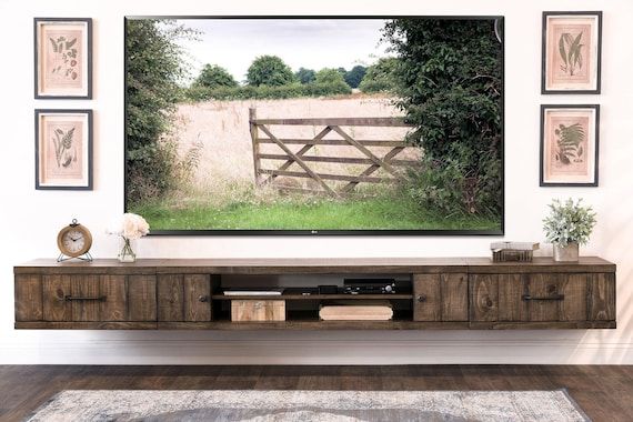 2017 Farmhouse Stands For Tvs With Farmhouse Rustic Wood Floating Tv Stand Entertainment Center Spice – Etsy (View 9 of 15)