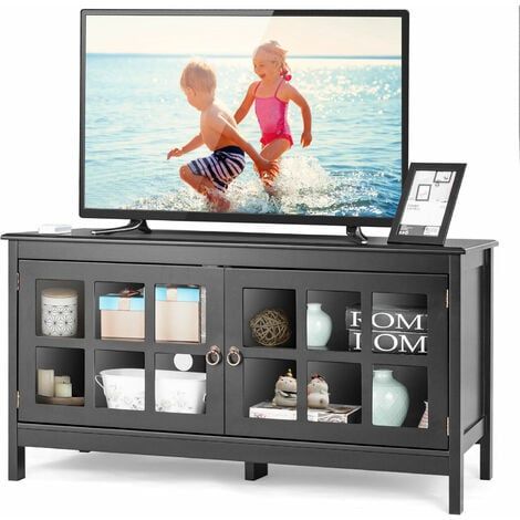 2018 Tier Stand Console Cabinets Regarding Tv Console Table For Tvs Up To 50'' Modern Tv Stand Glass Door Storage  Cabinet (View 9 of 15)