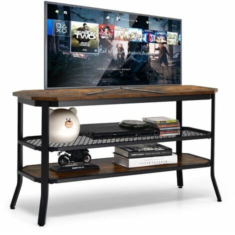 3 Tier Tv Stand For Tvs Up To 46" Industrial Console Table Entertainment  Center Within Most Recent Tier Stands For Tvs (Photo 3 of 15)