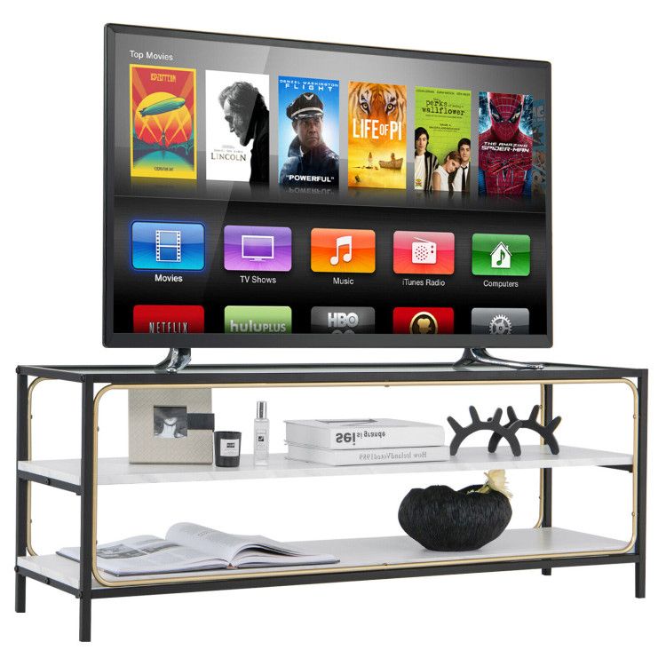 3 Tier Tv Stand For Tvs Up To 50 Inch With Tempered Glass Top – Costway Intended For Well Known Tier Stands For Tvs (Photo 1 of 15)