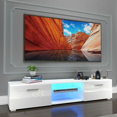 63" High Gloss White Tv Stand Unit Cabinet With Led Light, 2 Storages, 2  Shelves (Photo 11 of 15)