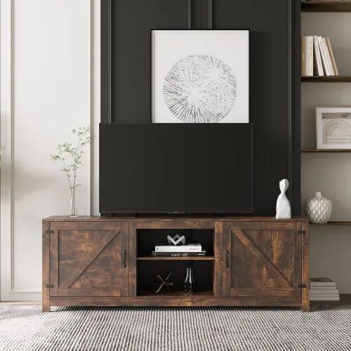 70in Farmhouse Tv Stand Wood Entertainment Center Media Console With  Storage (View 6 of 15)