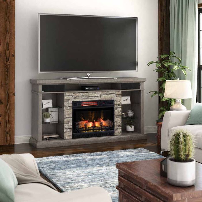 73" Ellistone Weathered Gray Infrared Tv Stand Electric Fireplace Regarding 2017 Electric Fireplace Tv Stands (View 5 of 15)