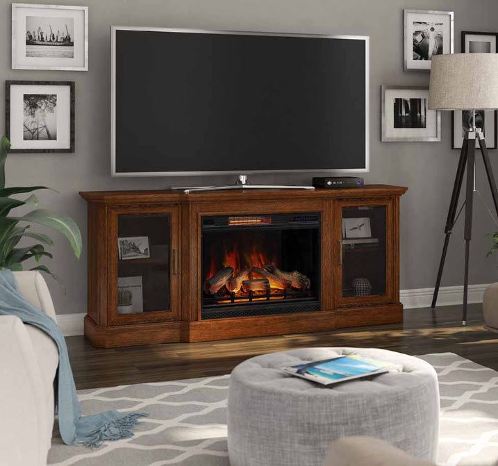 75" Hershel Simply Brown Infrared Tv Stand Electric Fireplace Pertaining To Well Known Tv Stands With Electric Fireplace (View 14 of 15)