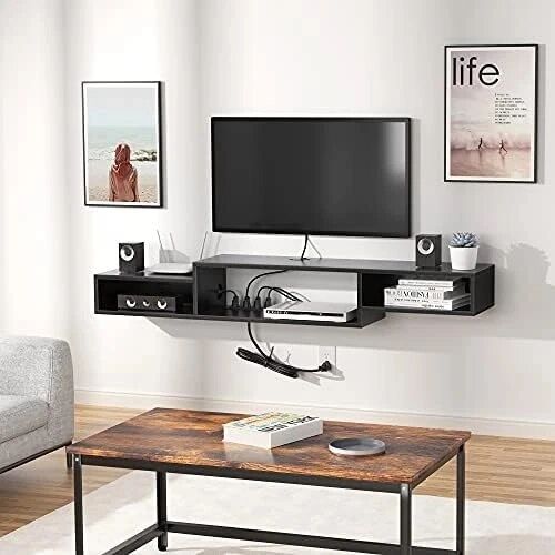 Best And Newest Led Tv Stands With Outlet In Floating Tv Stand With Led Light Power Outlet, Floating Shelf For Under Tv  Mount With Storage Shelf, Media Console Entertainmen – Aliexpress (Photo 13 of 15)