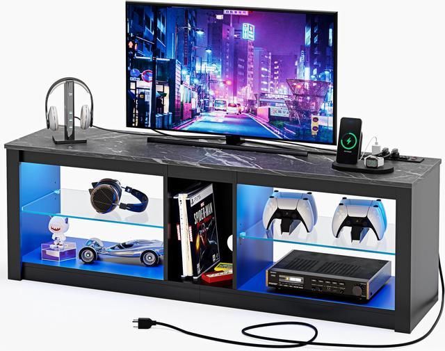 Bestier Gaming Entertainment Center Tv Stand With Led Lights & Power Outlet  For Tvs Up To 60", Black Marble – Newegg In Most Popular Led Tv Stands With Outlet (View 9 of 15)