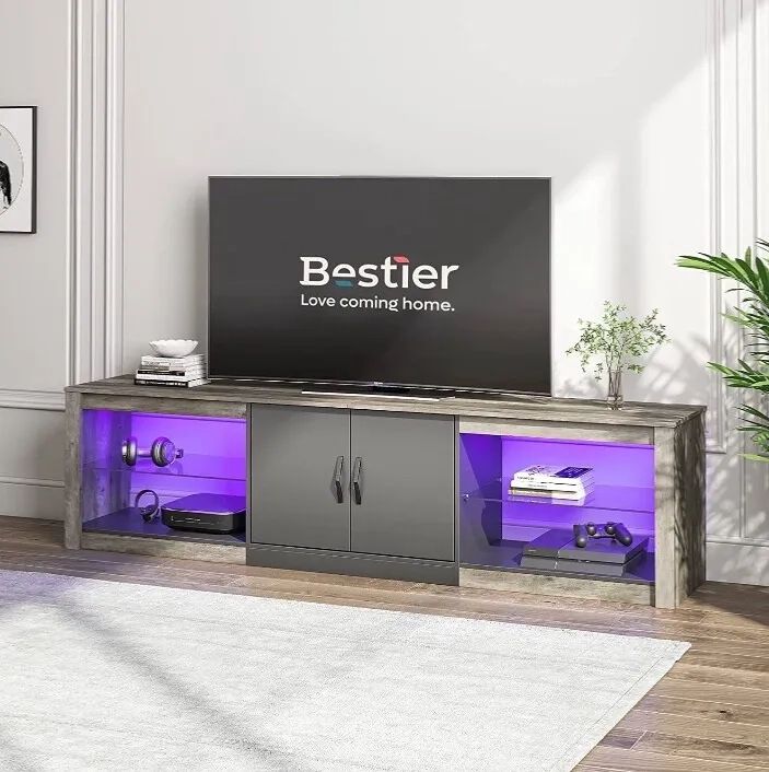 Bestier Led Tv Stand For Tvs Up To 75" Entertainment Center For Living Room (Photo 8 of 15)