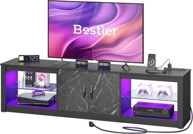 Bestier Tv Stand For Tvs Up To 75" With Led Lights & Power Outlet, Entertainment  Center With Storage Cabinet, Black Marble – Newegg Inside Well Known Bestier Tv Stand For Tvs Up To 75&quot; (Photo 7 of 15)