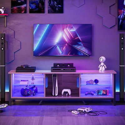 Bestier Tv Stand With Rgb Led Lights & Temper Glass Shelves For Tvs Up To  80" For Living Room, Walnut – Yahoo Shopping With Regard To Most Recent Bestier Tv Stand For Tvs Up To 75" (View 6 of 15)