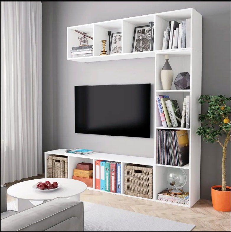 Current Asymmetrical Console Table Book Stands With Regard To Tv Furniture / Library Set Of 3 Pcs (View 14 of 15)
