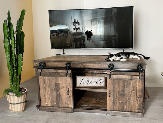 Current Modern Farmhouse Rustic Tv Stands Intended For Rustic Tv Stand Barn Doors Media Console Buffet Cabinet Coffee Bar Kitchen  Island Farmhouse Perfect Gift – Etsy (View 8 of 15)