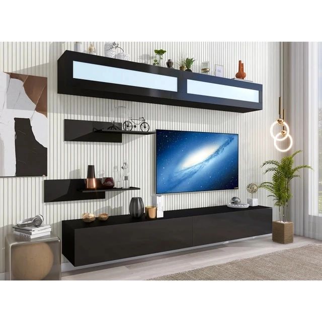 Current Rgb Entertainment Centers Black Within Modern High Gloss Entertainment Center For 95+ Inch Tv, 16 Color Rgb Led  Lights For Living Room, Bedroom, Black – Aliexpress (View 14 of 15)