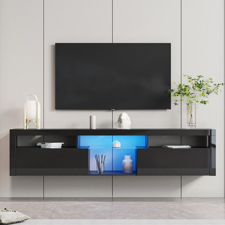 Edwinray 78''l Modern Floating&floor Dual Use Tv Stand Cabinet With 2  Storage Cabinet&open Shelf For Living Room Bedroom, Max 70 Inch – Shopstyle Pertaining To 2018 Dual Use Storage Cabinet Tv Stands (Photo 1 of 15)