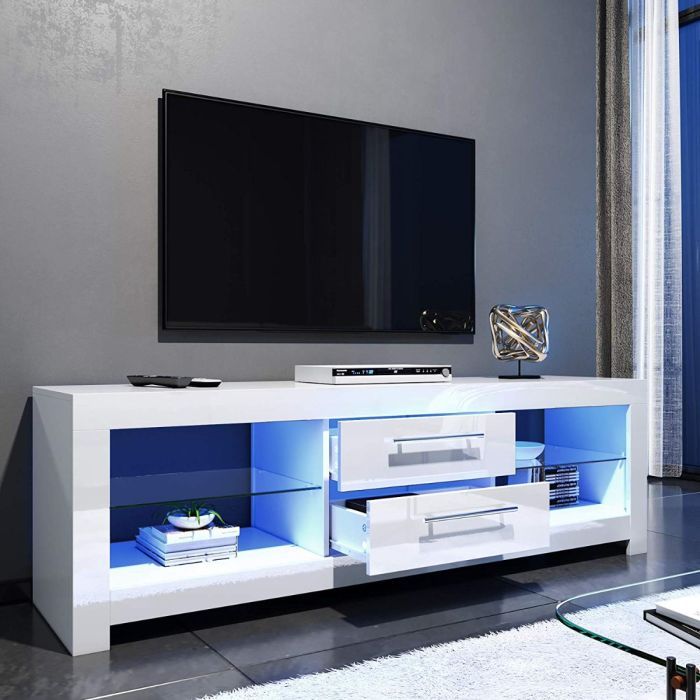 Elegant 1600mm Gloss White Modern Multi Colour Led Tv Unit Stand (up To 62  Inches Tv) Intended For Newest Modern Stands With Shelves (Photo 4 of 15)