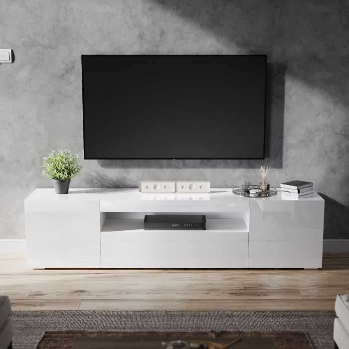 Elegant 200cm High Gloss White Tv Stand Cabinet Unit Doors Storage With Rgb  Led Cupboard Throughout Well Liked Rgb Tv Entertainment Centers (View 14 of 15)