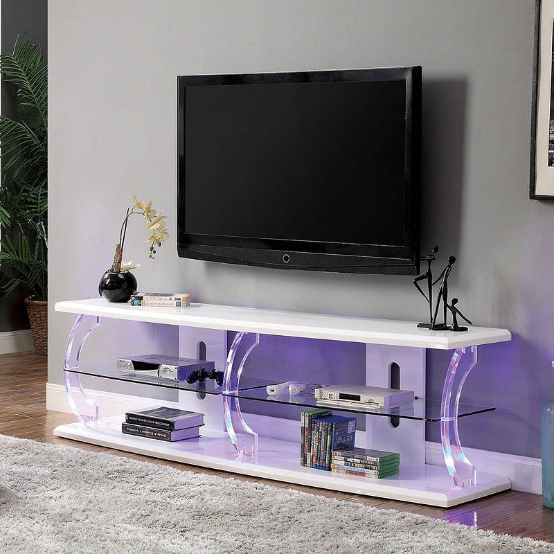 Ernst 72 Inch Tv Stand W/ Led Lights (white)furniture Of America (View 2 of 15)