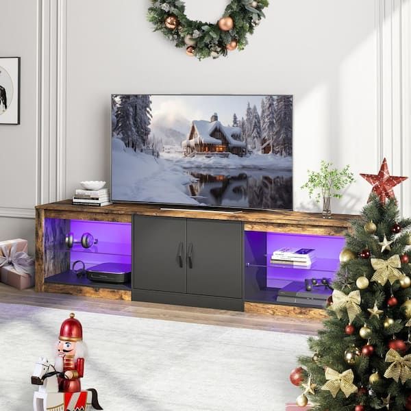 Famous Bestier Tv Stand For Tvs Up To 75&quot; Inside Bestier 70 In. Rustic Brown Tv Stand Fits Tv's Up To 75 In. Led Entertainment  Center With Adjustable Shelves And Cabinet T108i Rst – The Home Depot (Photo 1 of 15)