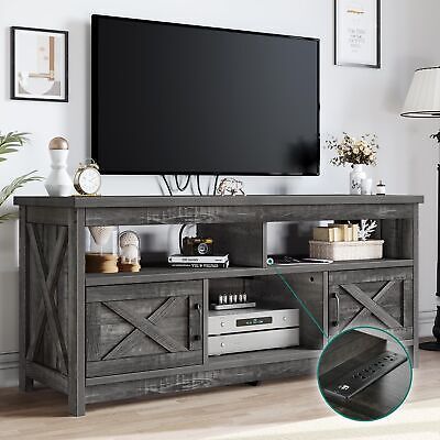 Farmhouse Tv Stand For 65 In With Power Outlet Media Console W/ Storage  Cabinet (Photo 6 of 15)