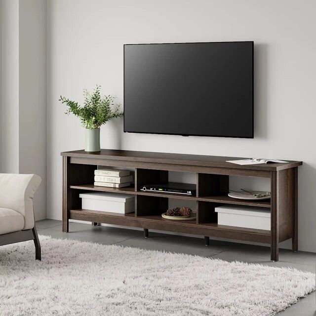 Farmhouse Tv Stand For 75 Inch Tv With 6 Cubby For Living Room, Espresso Tv  Console For Bedroom, 70 Inch – Aliexpress Pertaining To Current Farmhouse Tv Stands For 70 Inch Tv (View 15 of 15)